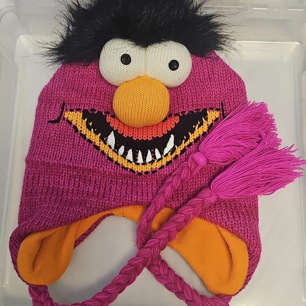 Vibrant Pink and Orange Knit Character Hat ( One Size) - Picture 4 of 4